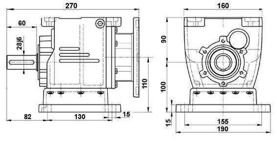 Габаритные и присоединительные размеры мотор-редуктора 5МП-31,5