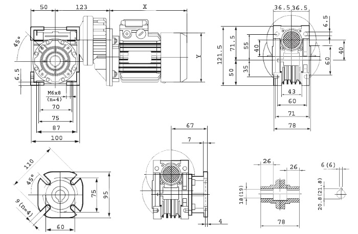 Размеры мотор-редуктора PCRV 063/040