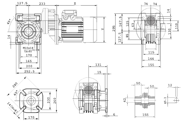 Размеры мотор-редуктора PCRV 080/110