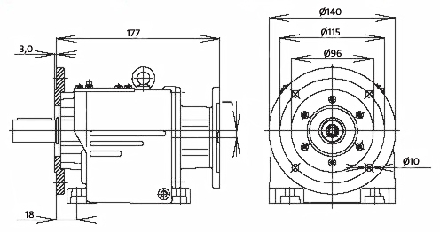 Габаритные размеры мотор-редуктора MTC 23A
